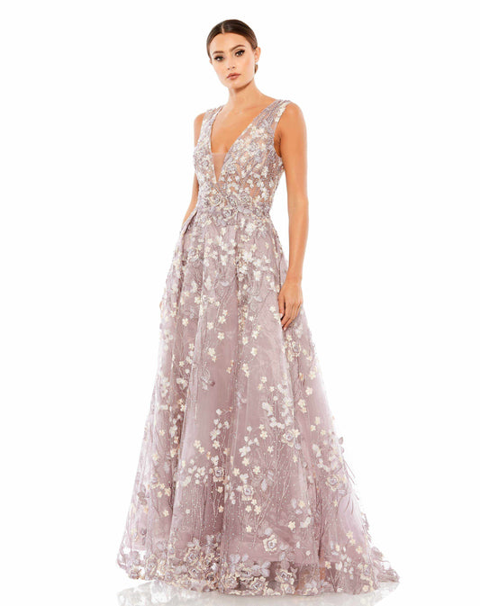 Mac Duggal Style#20131, Floral Embroidered Illusion V-Neck Gown, A line,Ball Gown,Floor Length,Lace,Open Back,sleeveless,Tulle,V-Neck, $1100.00