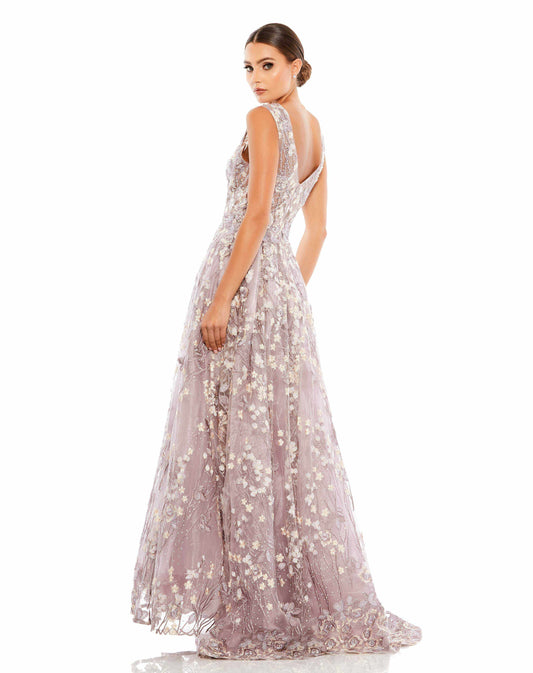 Mac Duggal Style#20131, Floral Embroidered Illusion V-Neck Gown, A line,Ball Gown,Floor Length,Lace,Open Back,sleeveless,Tulle,V-Neck, $1100.00