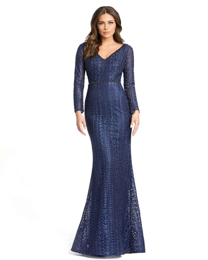 Mac Duggal Style#20271, Embroidered Long Sleeve V Neck Trumpet Gown, Embroidery,Fit and Flare,Floor Length,long sleeve,V-Neck, $850.00