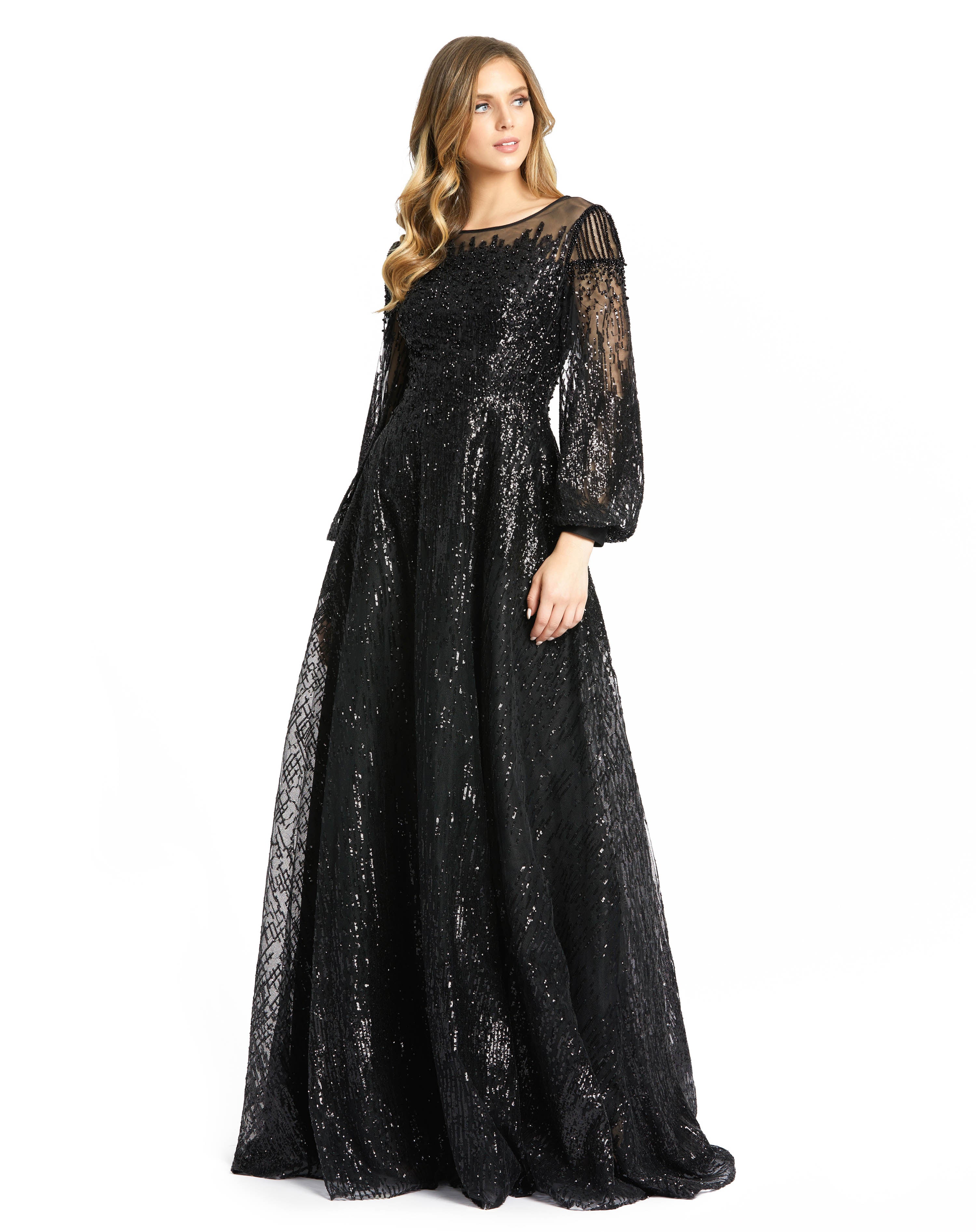 Irina Long Sleeved Sequin Gown- Black – Moda Glam Boutique