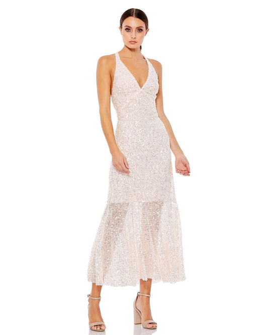 Mac Duggal Style#2133, V-Neck Sequined Halter Midi Dress, Bridal,Midi,Sequin,sleeveless,V-Neck, $570.00