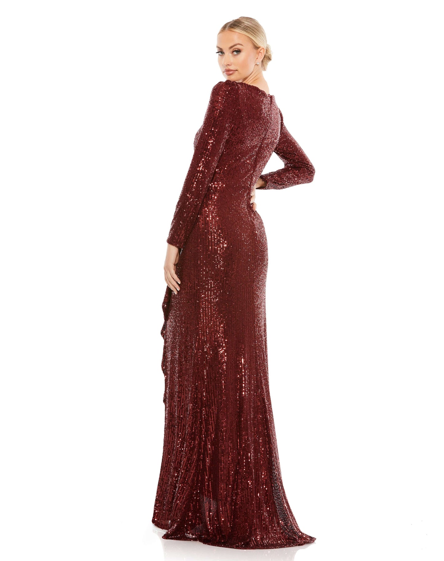 Mac Duggal Style#26395, Sequin Wrap Evening Gown, Asymmetric,long sleeve,Sequin,Slit,V-Neck, $595.00