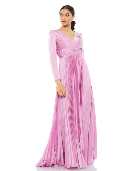 Mac Duggal Style#26542, Pleated Long Sleeve V-Neck Gown, A line,Floor Length,long sleeve,Pleated,V-Neck, $695.00
