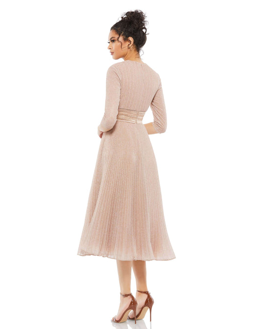 Mac Duggal Style#30750, Shimmering 3/4 Sleeve A-Line Midi Dress, A line,Cocktail,Three Quarter Sleeve, $750.00