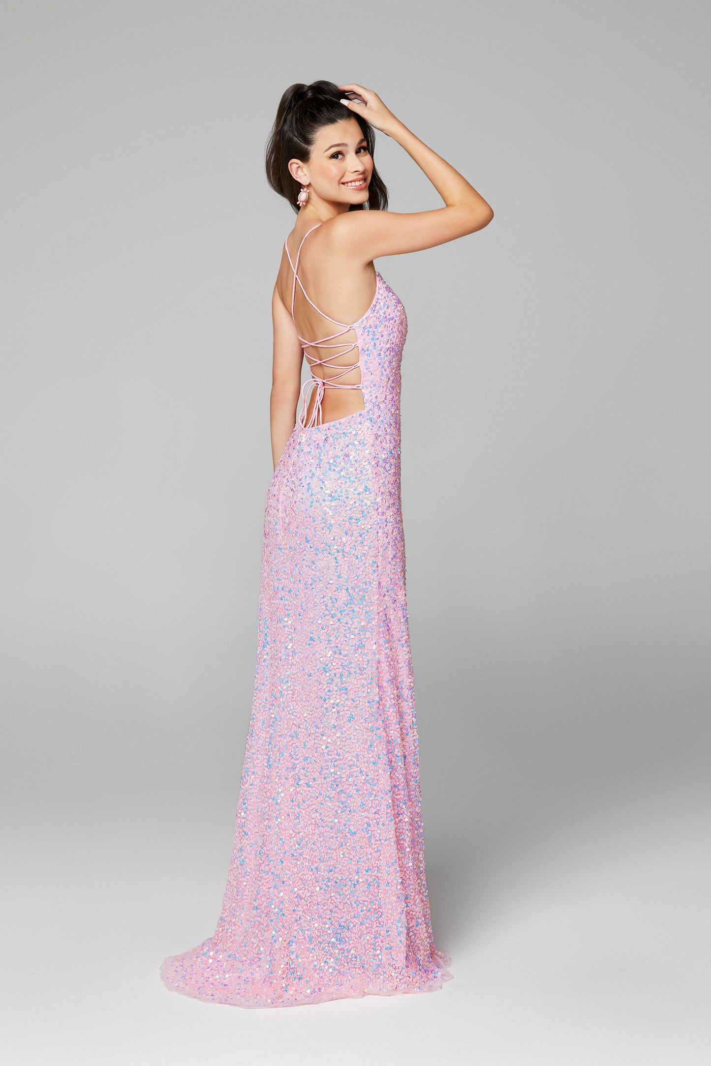 Strap Back Sequin Fitted Gown