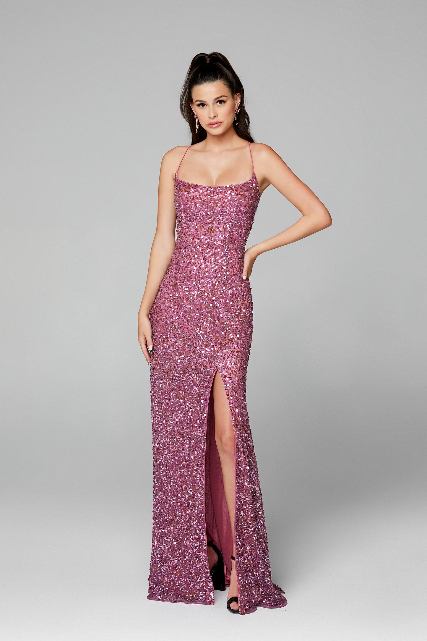 Strap Back Sequin Fitted Gown