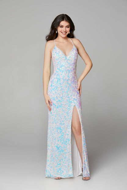 V-Neck Sequin Fitted Gown