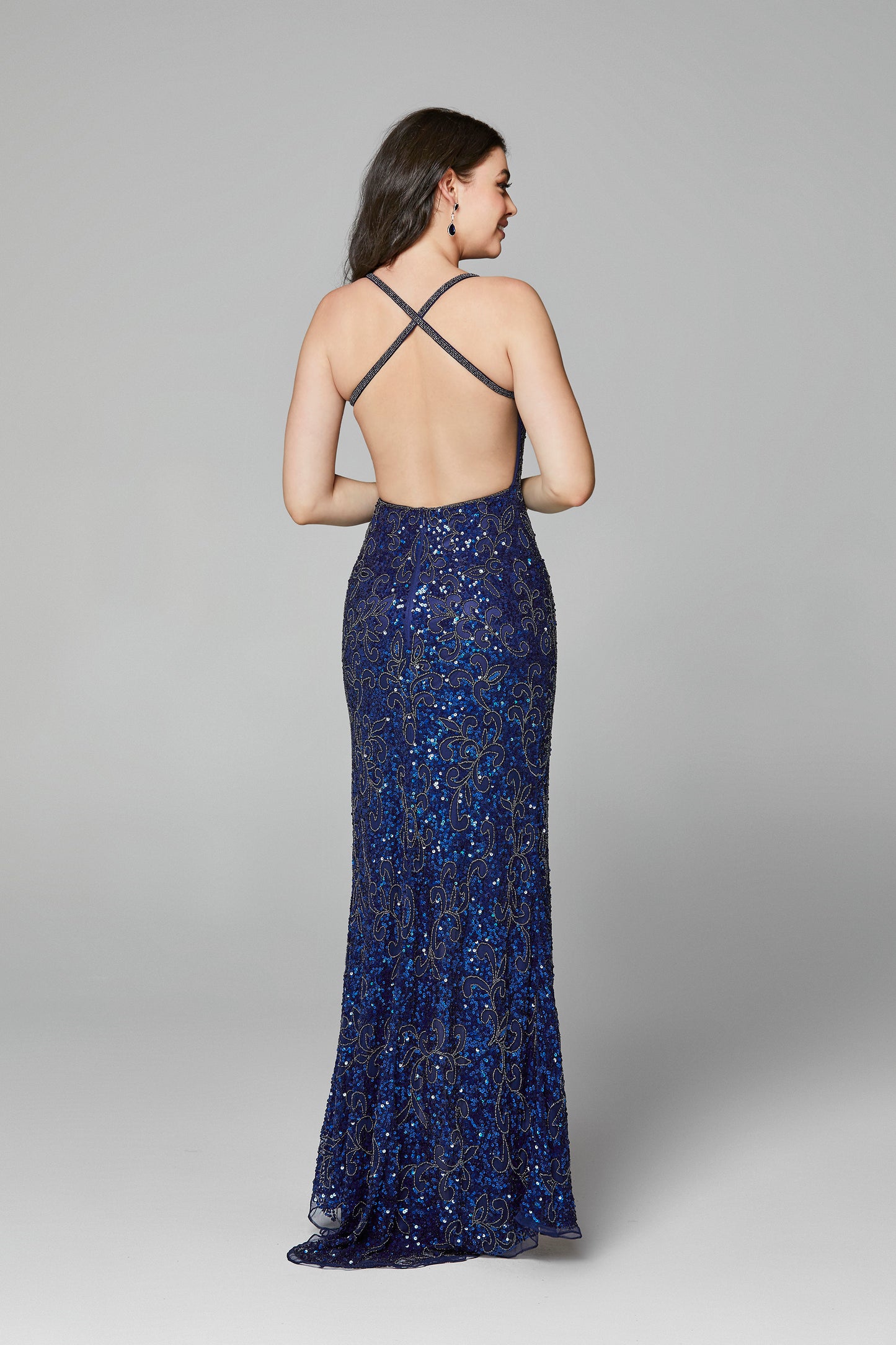 V-Neck Sequin Fitted Gown