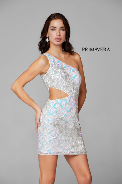 Primavera Style#3504, One Shoulder Sleeveless Beaded Mini Dress, beaded,One Shoulder,Open Back,short,sleeveless, $475.00