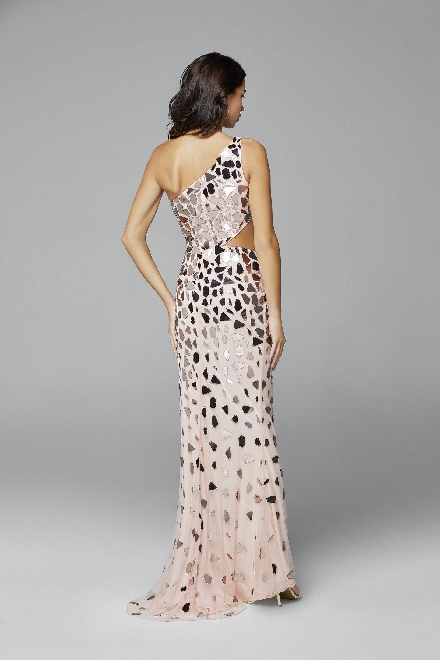 One Shoulder Glass Cutout Fitted gown