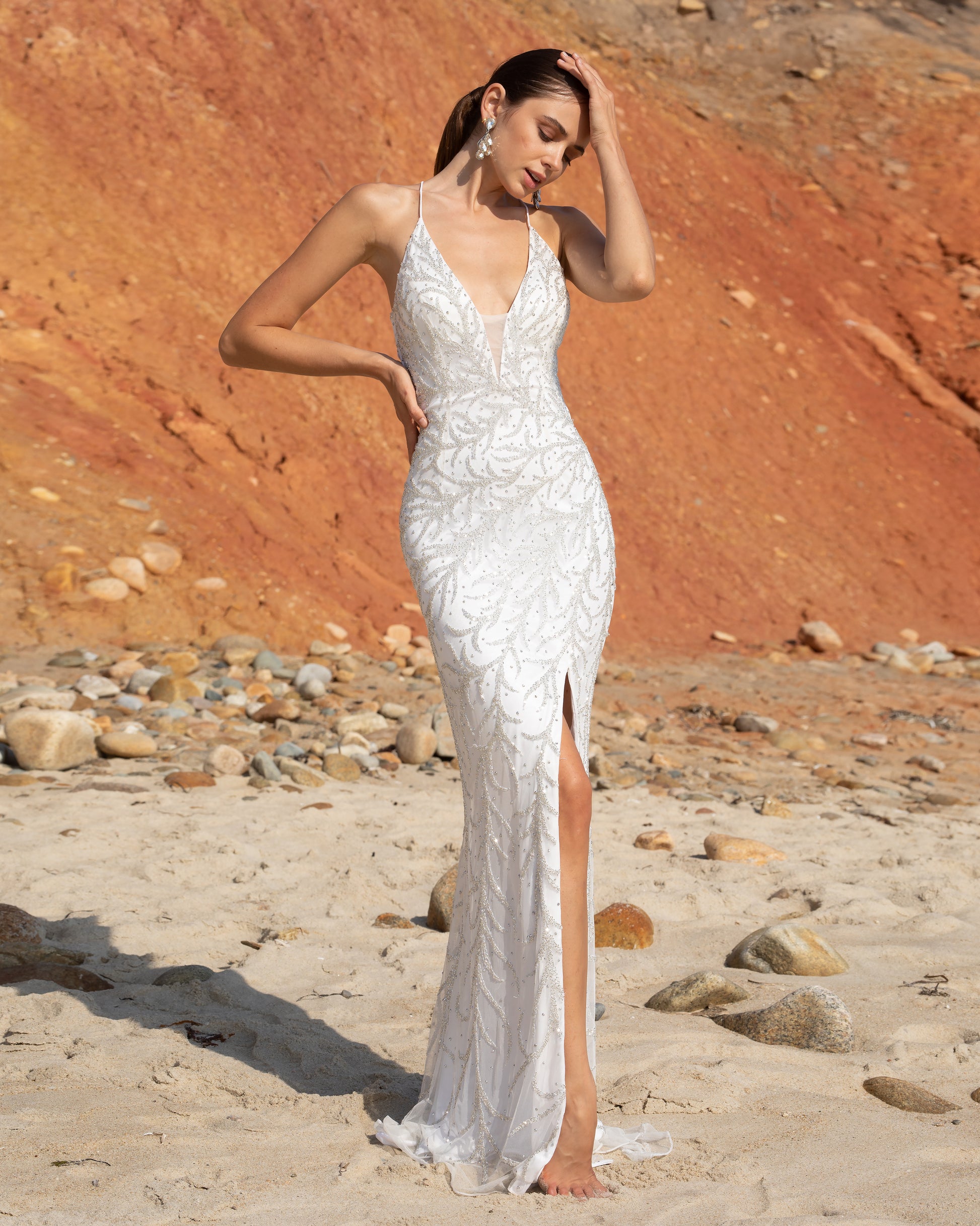 Primavera Style#3636, Beaded Strap Back Gown, beaded,Fit and Flare,Floor Length,Open Back,Sequin,sleeveless,Strap Back,V-Neck, $650.00