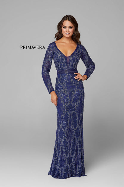 Primavera Style#3676, Fit&Flare Beaded Evening Gown, beaded,Floor Length,long sleeve,Sequin,Sheath, $850.00