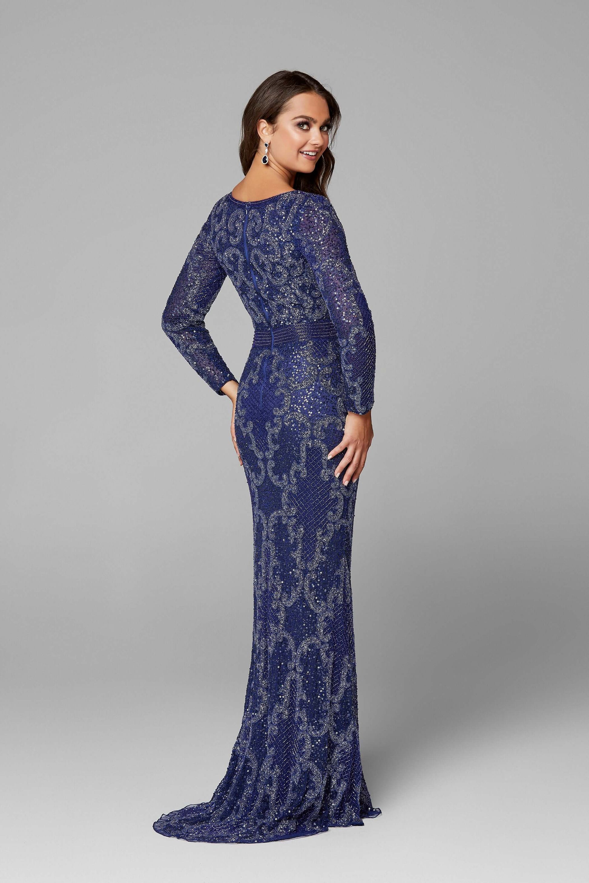 Primavera Style#3676, Fit&Flare Beaded Evening Gown, beaded,Floor Length,long sleeve,Sequin,Sheath, $850.00