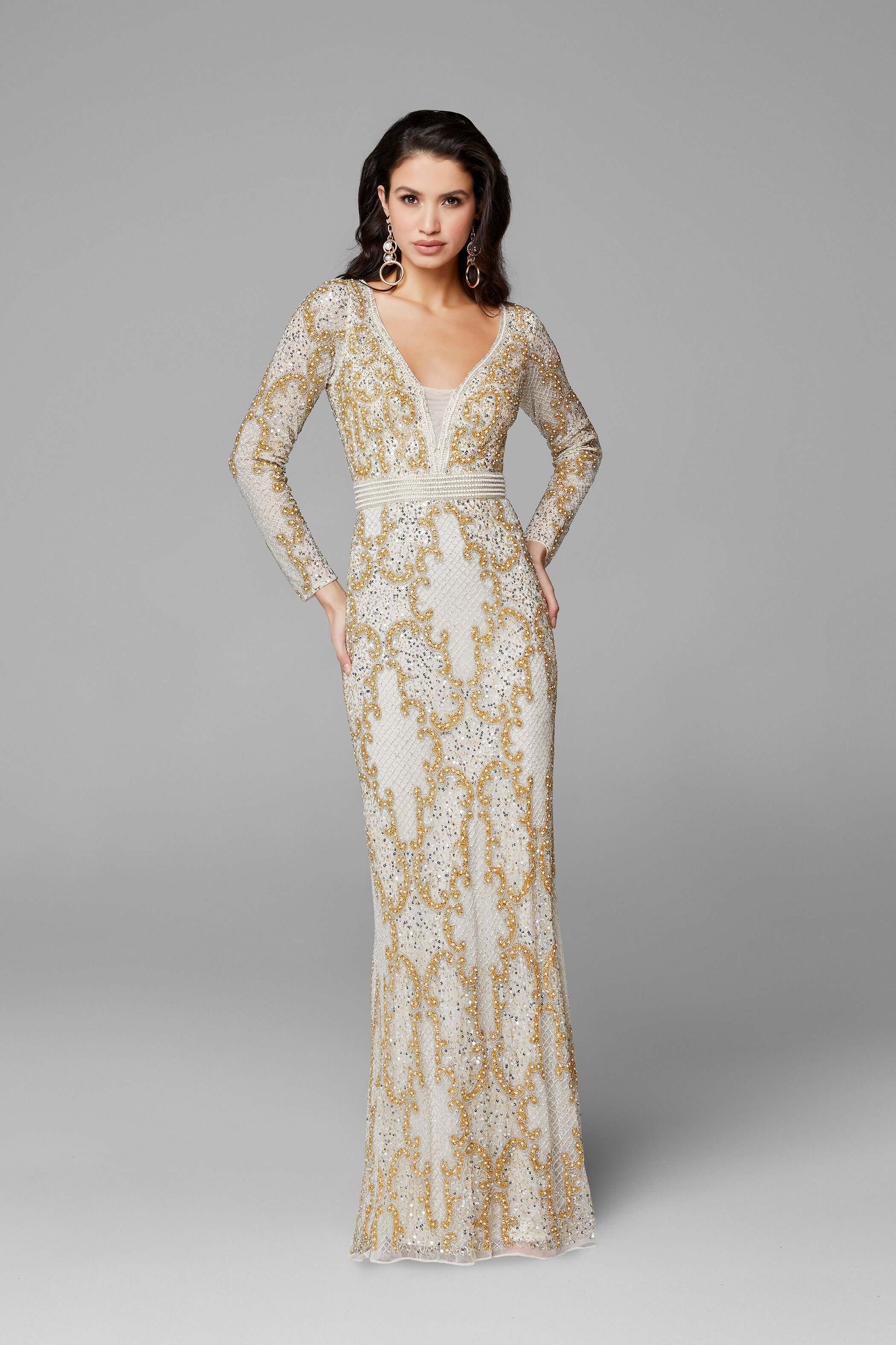 Primavera Style#3676, Fit&Flare Beaded Evening Gown, beaded,Floor Length,long sleeve,Sequin,Sheath, $850.00