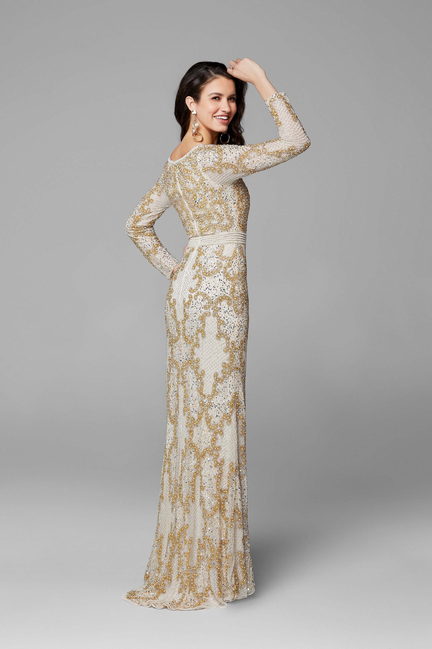 Primavera Style#3676, Fit&Flare Beaded Evening Gown, beaded,Floor Length,long sleeve,Sequin,Sheath, $850.00