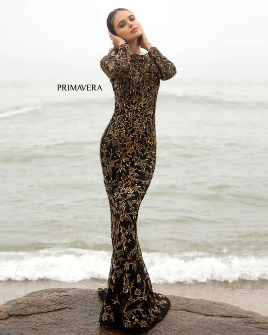 Primavera Style#3688, Fit & Flare Long Sleeve Sequin Gown, Fit and Flare,Floor Length,long sleeve,Sequin, $850.00