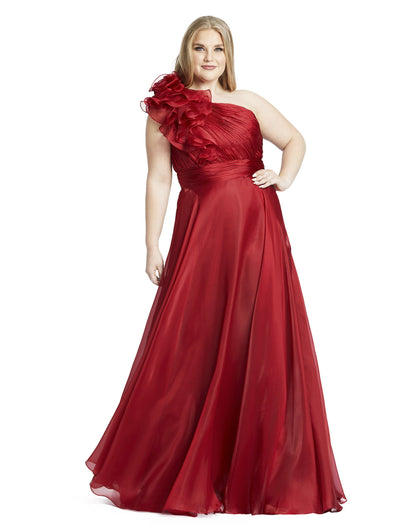 One-Shoulder Ruffle Evening Gown