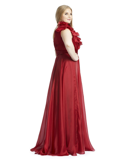 One-Shoulder Ruffle Evening Gown