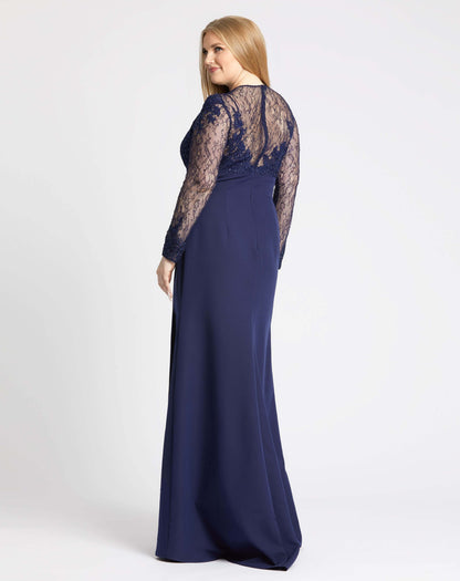 Mac Duggal Style#49173, Midnight Sweetheart Lace Gown, Curvy Girl,Floor Length,Lace,long sleeve,Sheath,Slit, $470.00