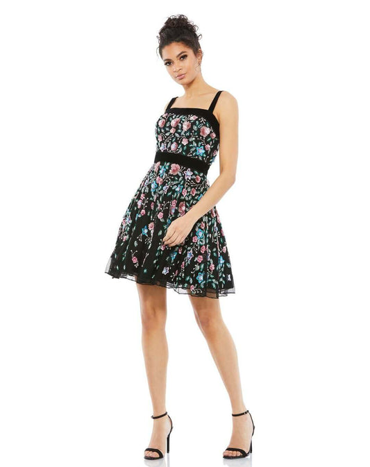 Mac Duggal Style#4984, Floral Embellished A-Line Dress, A line,beaded,Cocktail,Open Back,Sequin,short,sleeveless, $595.00