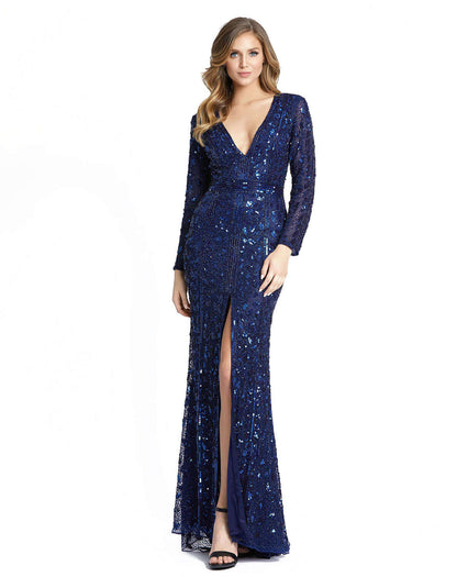 Mac Duggal Style#5002, Embellished Front Slit Long Sleeve Gown, Floor Length,long sleeve,Sequin,Sheath,Slit,V-Neck, $850.00