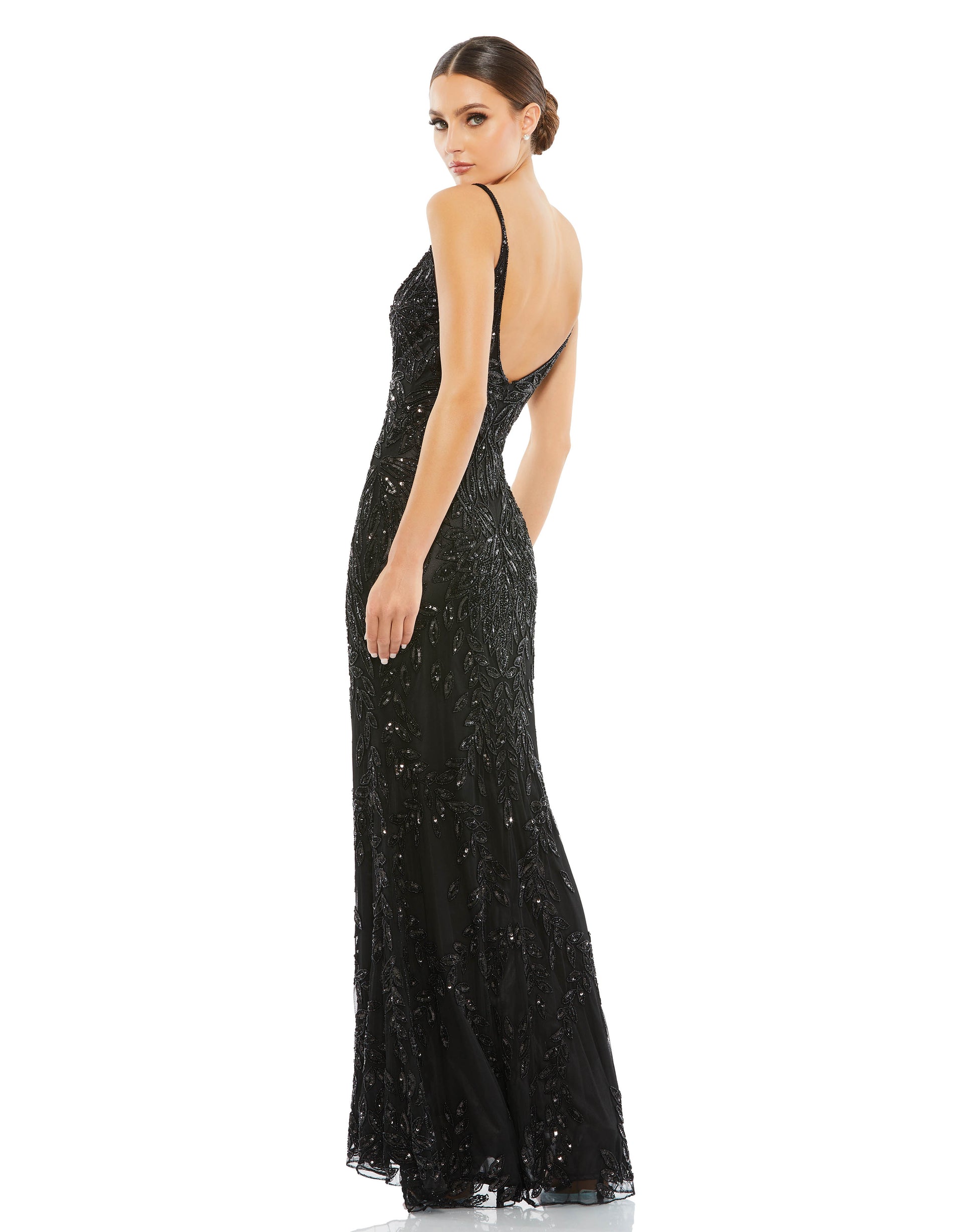 Mac Duggal Style#5107, Embellished Leaf Evening Gown, Floor Length,Open Back,Sequin,Sheath,sleeveless,V-Neck, $790.00