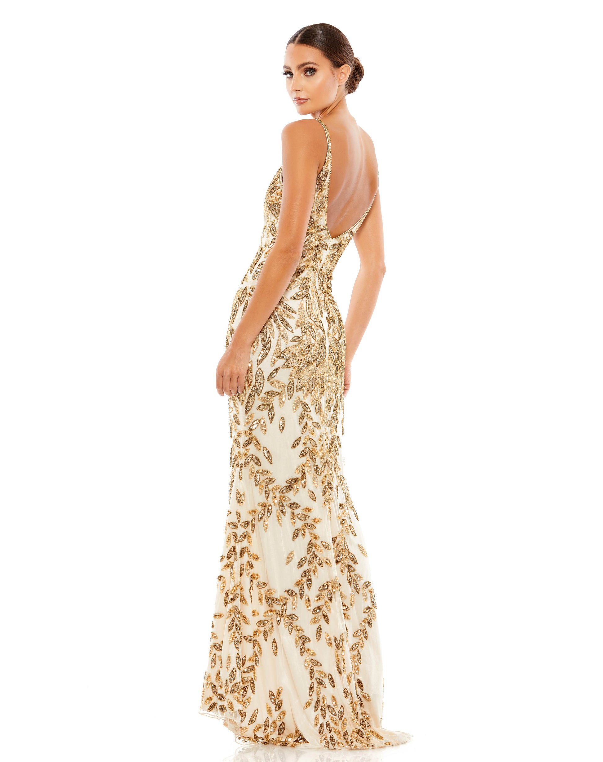 Mac Duggal Style#5107, Embellished Leaf Evening Gown, Floor Length,Open Back,Sequin,Sheath,sleeveless,V-Neck, $790.00