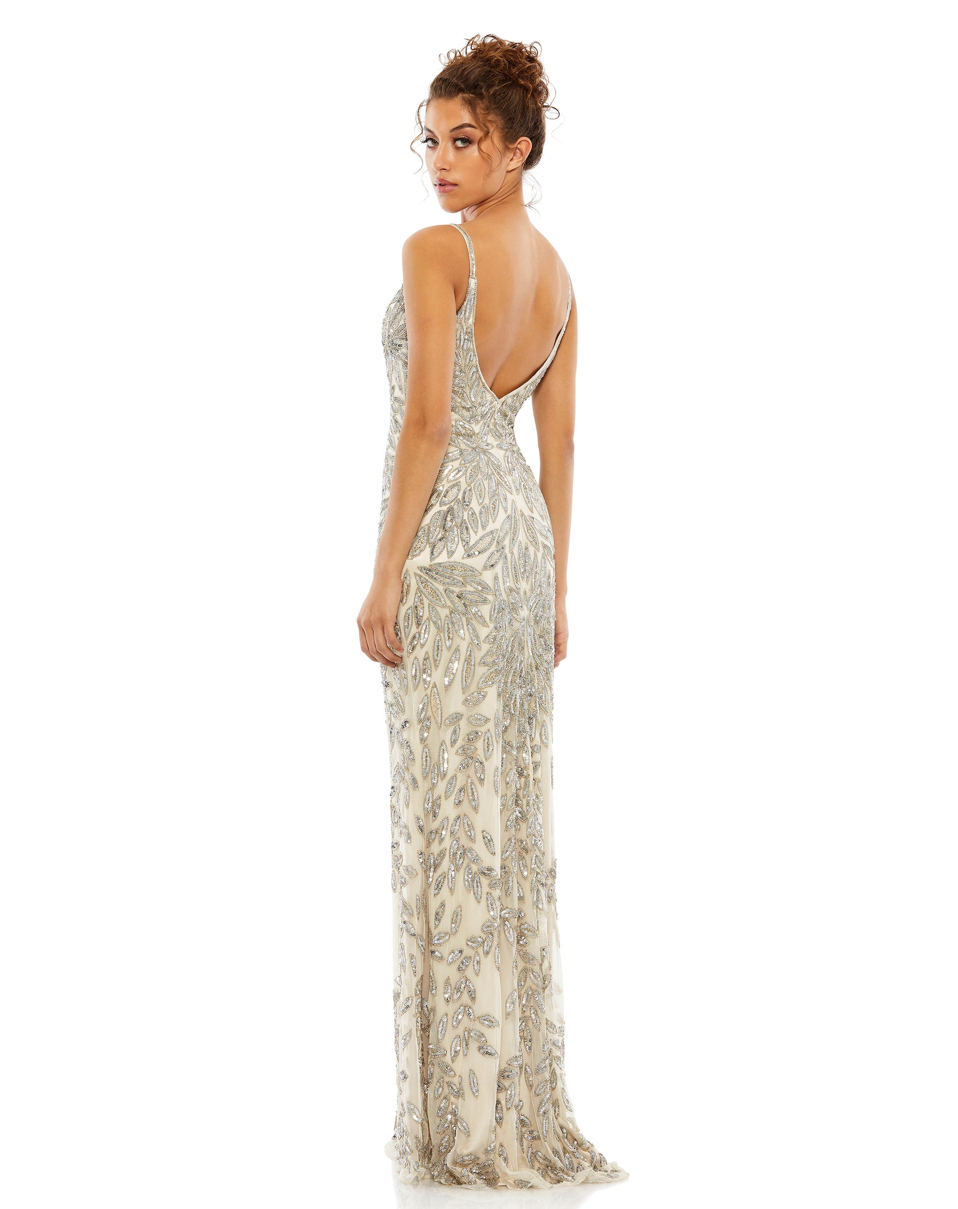 Mac Duggal Style#5107, Embellished Leaf Evening Gown, Floor Length,Open Back,Sequin,Sheath,sleeveless,V-Neck, $790.00