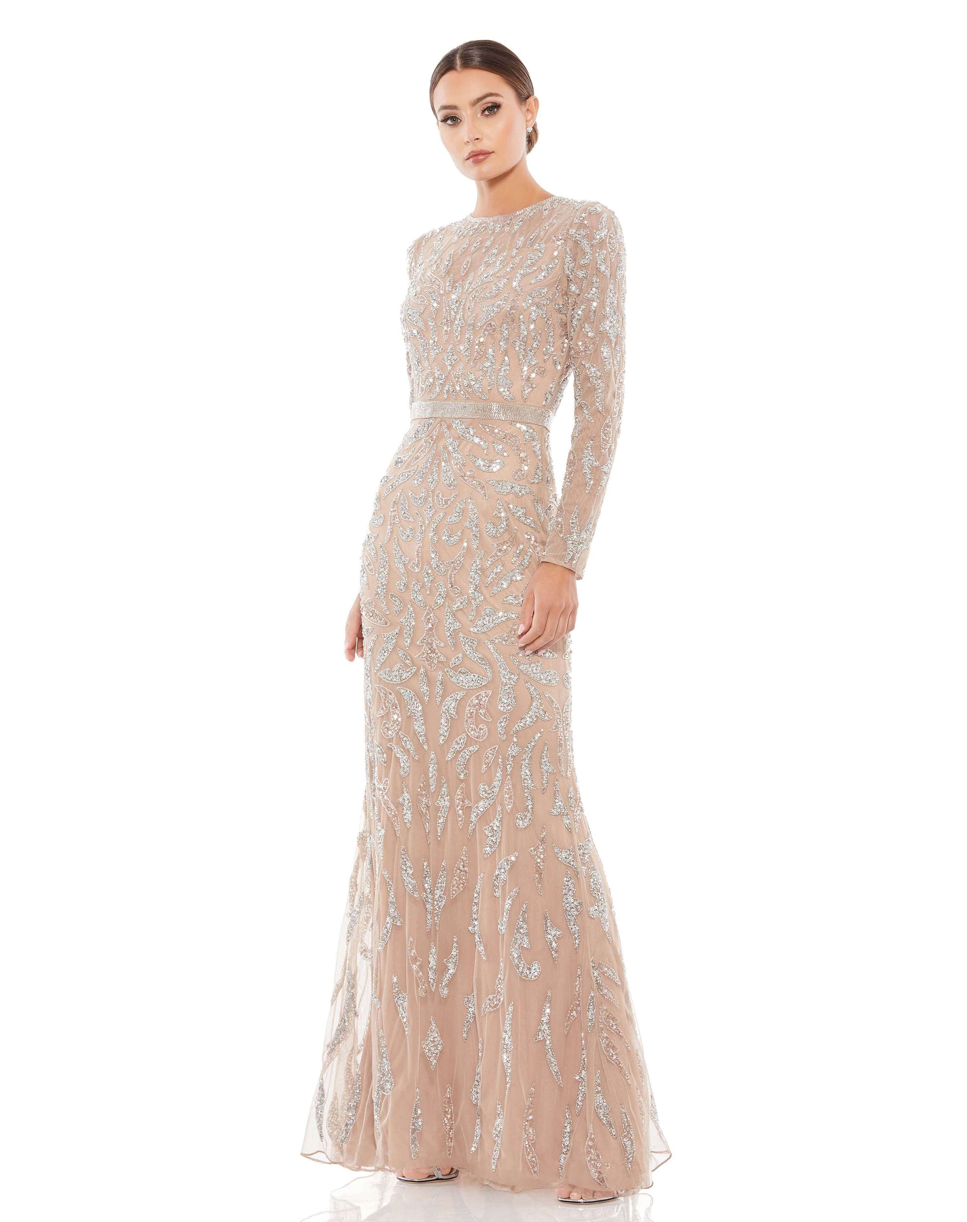 Mac Duggal Style#5124, Beaded Long Sleeve Evening Gown, Floor Length,long sleeve,Newest Arrivals,Sequin,Sheath, $850.00