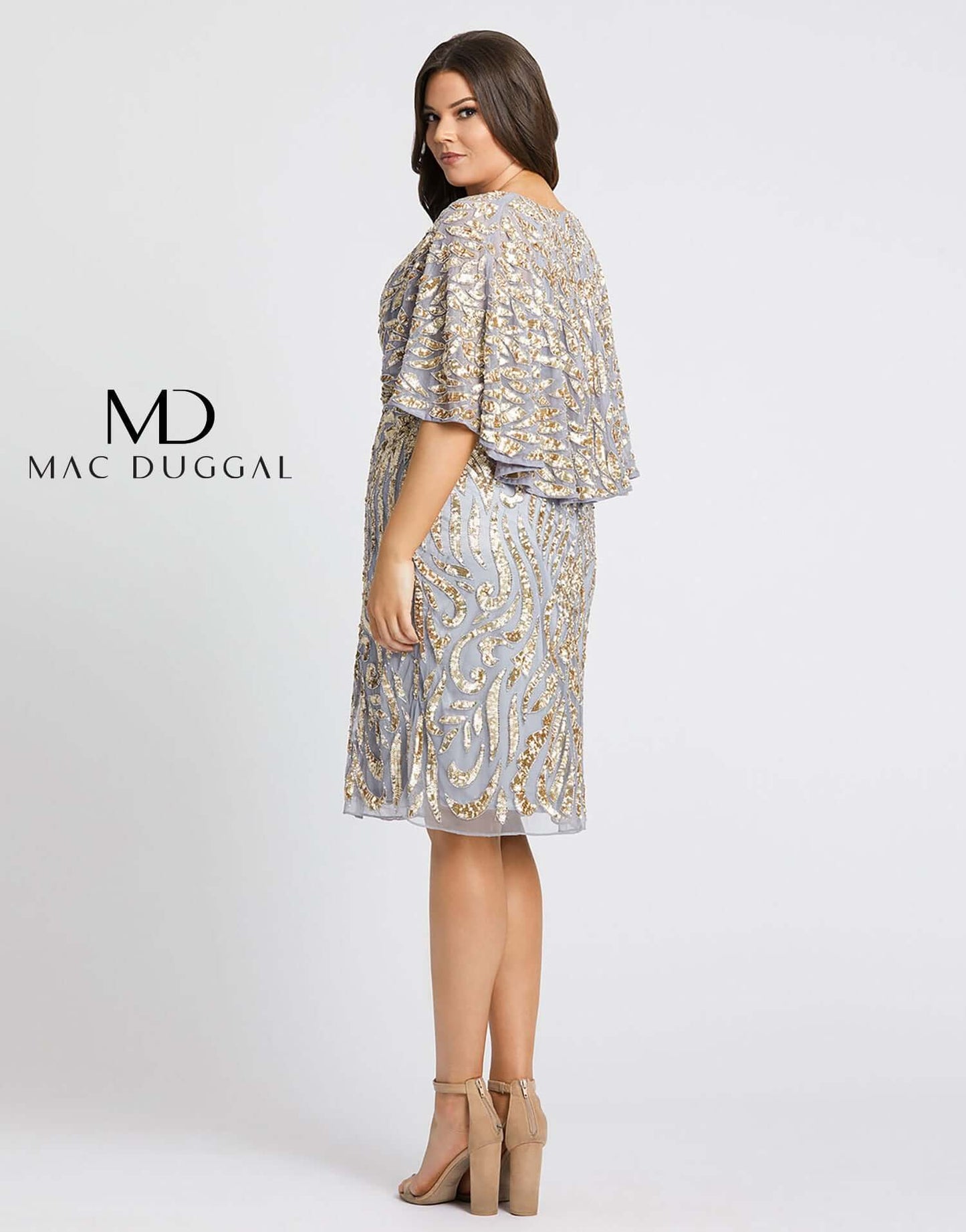 Mac Duggal Style#5191, Embellished Cape Sleeve Cocktail Dress, Curvy Girl,Sequin,short,V-Neck, $620.00