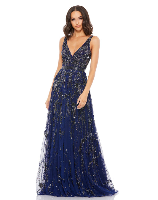 Mac Duggal Style#5215, Embellished V-Neck A-Line Gown, A line,beaded,Floor Length,Open Back,Sequin,sleeveless,V-Neck, $950.00