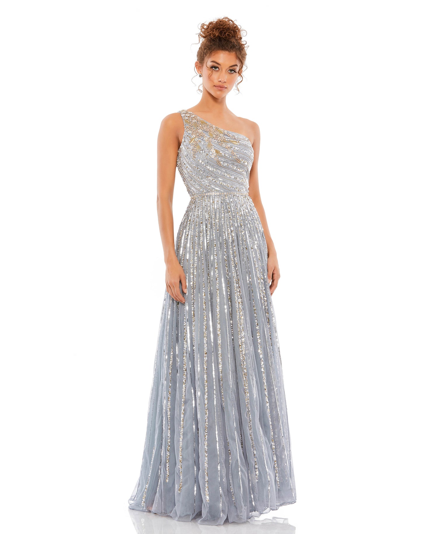 Mac Duggal Style#5220, Embellished One Shoulder A-Line Gown, A line,Floor Length,One Shoulder,sleeveless, $850.00