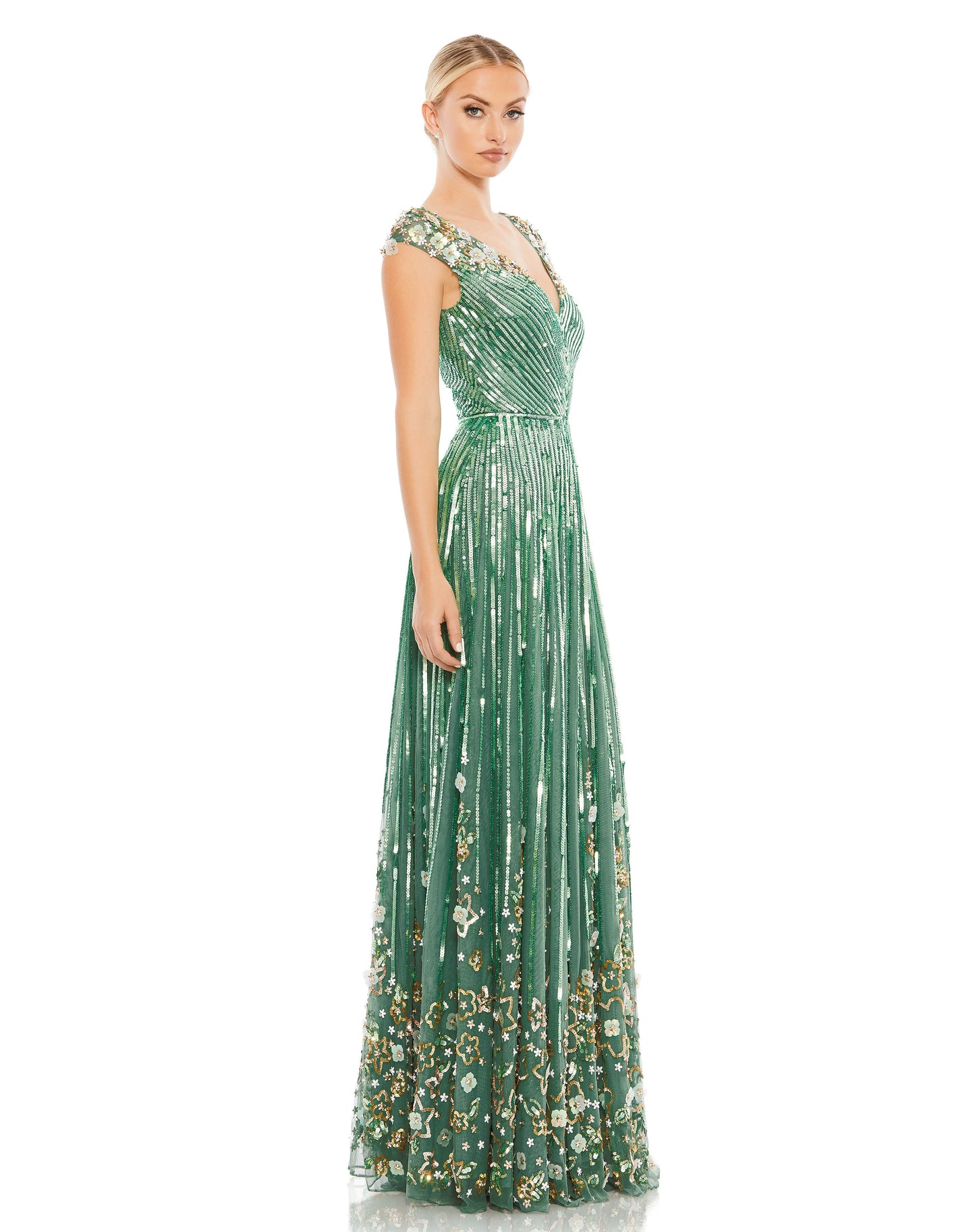 Sequin & Floral Embellished Evening Gown