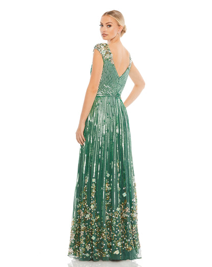 Sequin & Floral Embellished Evening Gown