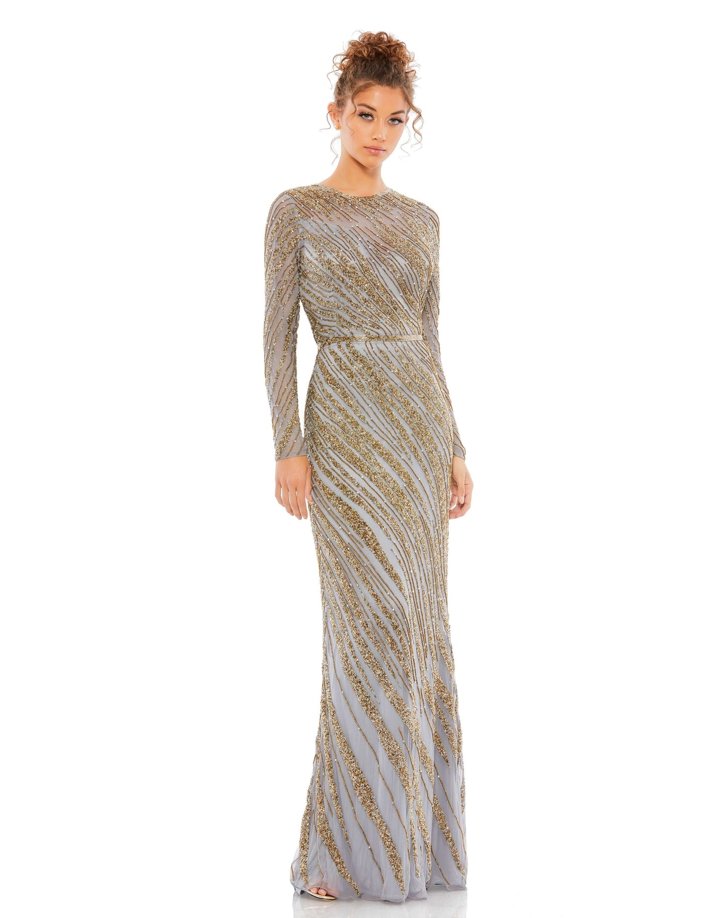 Mac Duggal Style#5240, Long Sleeve Beaded Column Gown, beaded,Floor Length,long sleeve,Sheath, $850.00