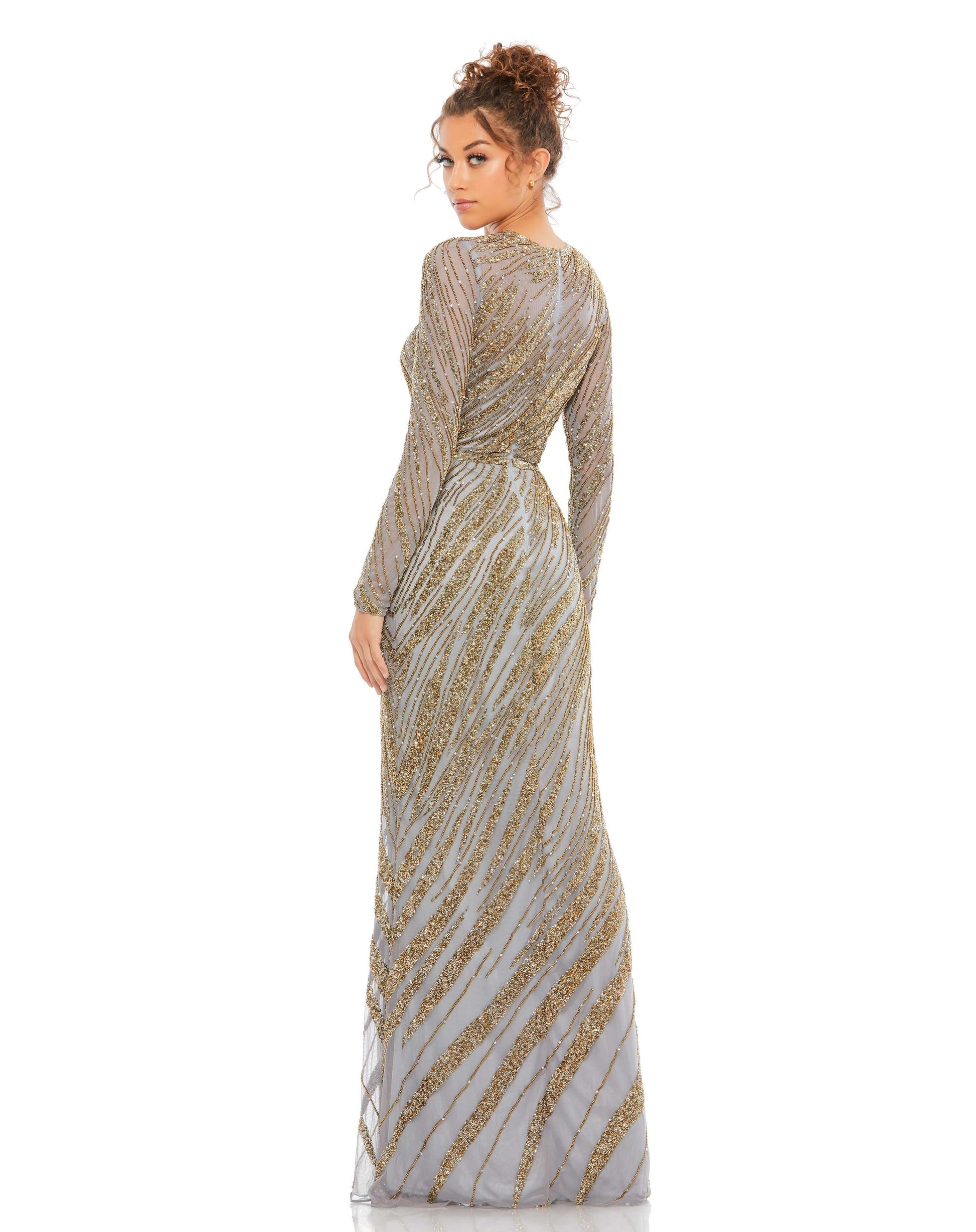 Mac Duggal Style#5240, Long Sleeve Beaded Column Gown, beaded,Floor Length,long sleeve,Sheath, $850.00