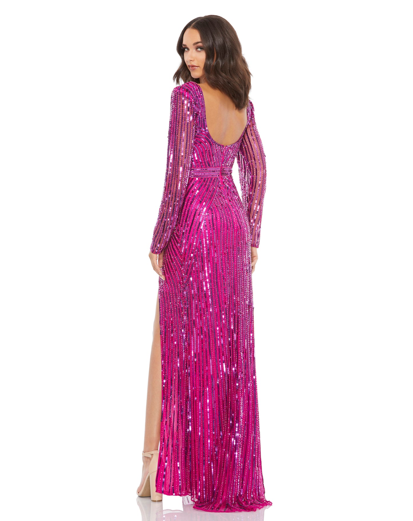 Mac Duggal Sequin fabric (100% polyester) {fabric} Fully Lined Sweetheart Neckline Long Sleeve Concealed Back Zipper Approx. 62.5" from top of shoulder to bottom hem Style #5379