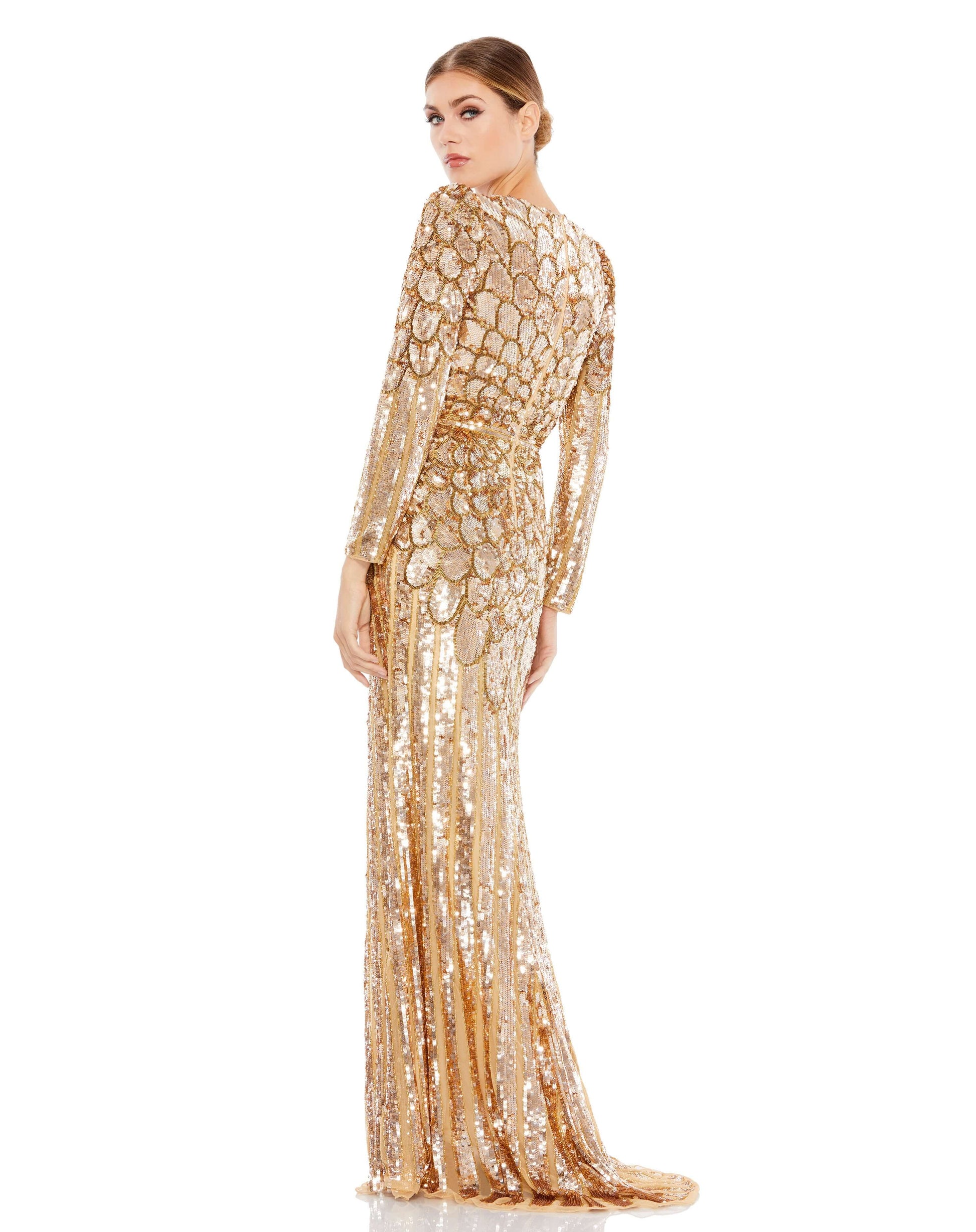 Mac Duggal Style#5382, Metallic Sequined Long Sleeve Gown, , $850.00