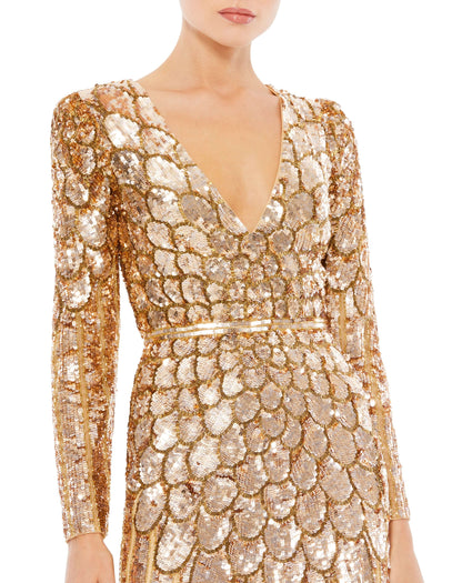 Mac Duggal Style#5382, Metallic Sequined Long Sleeve Gown, , $850.00