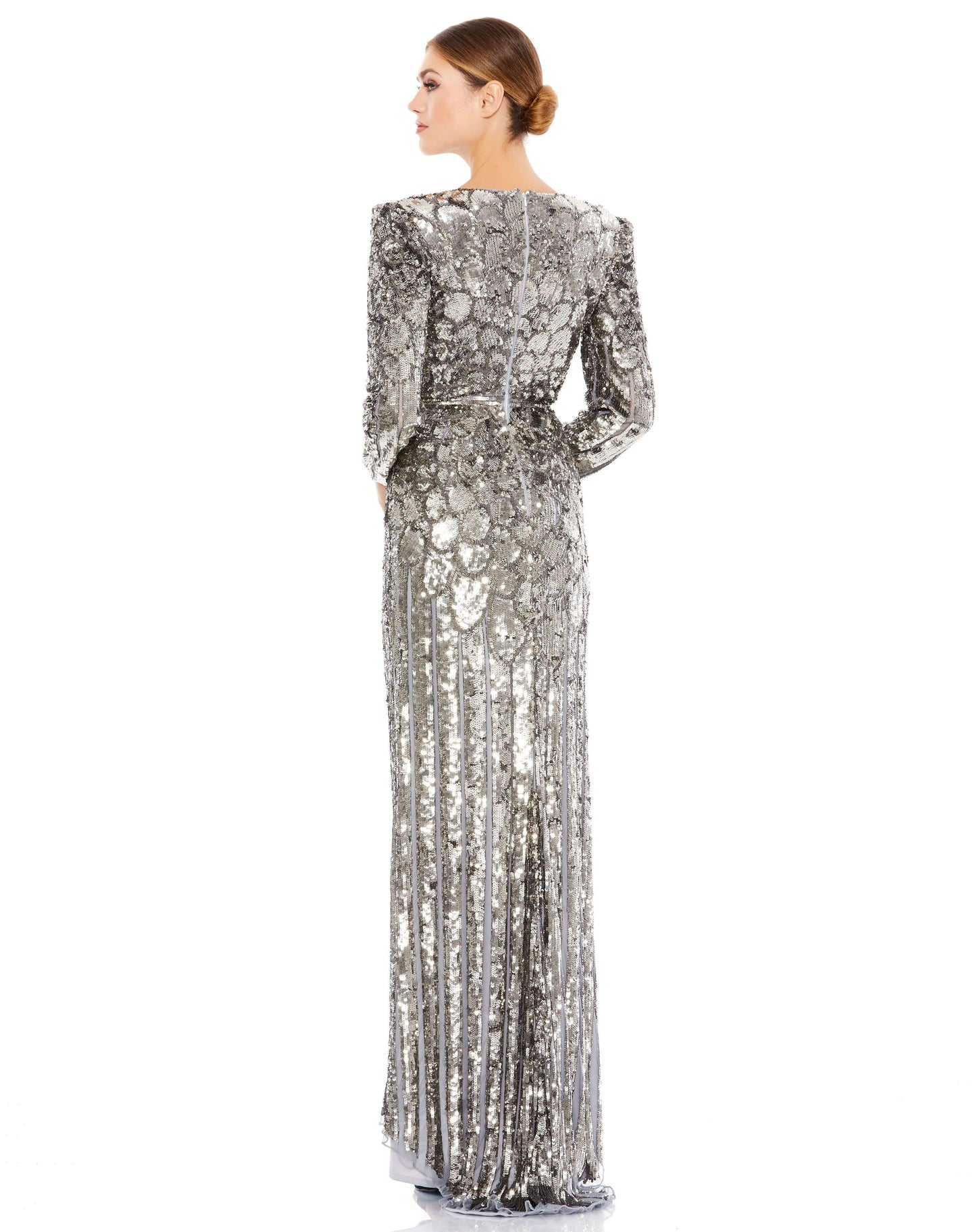 Mac Duggal Style#5382, Metallic Sequined Long Sleeve Gown, , $850.00