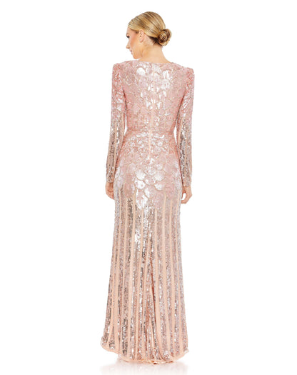 Mac Duggal Style#5382, Metallic Sequined Long Sleeve Gown, , $850.00