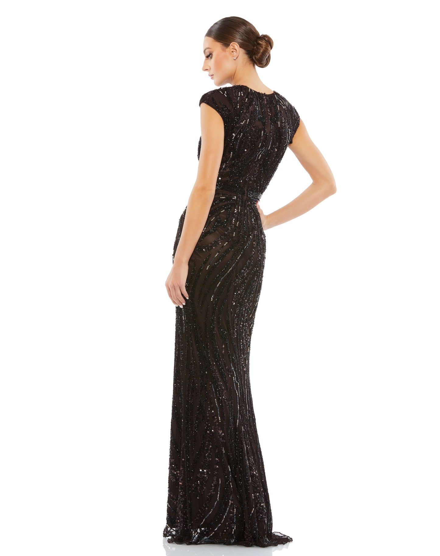 Mac Duggal Style#, Beaded Illusion Neck Cap Sleeve Trumpet Gown, beaded,Cap Sleeve,Fit and Flare,Floor Length,Sequin, $845.00