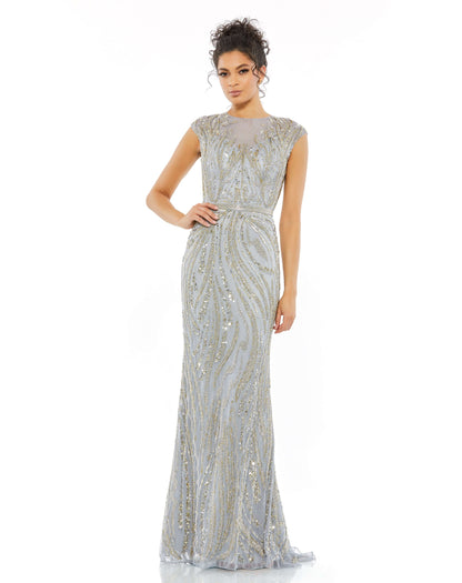 Mac Duggal Style#, Beaded Illusion Neck Cap Sleeve Trumpet Gown, beaded,Cap Sleeve,Fit and Flare,Floor Length,Sequin, $845.00