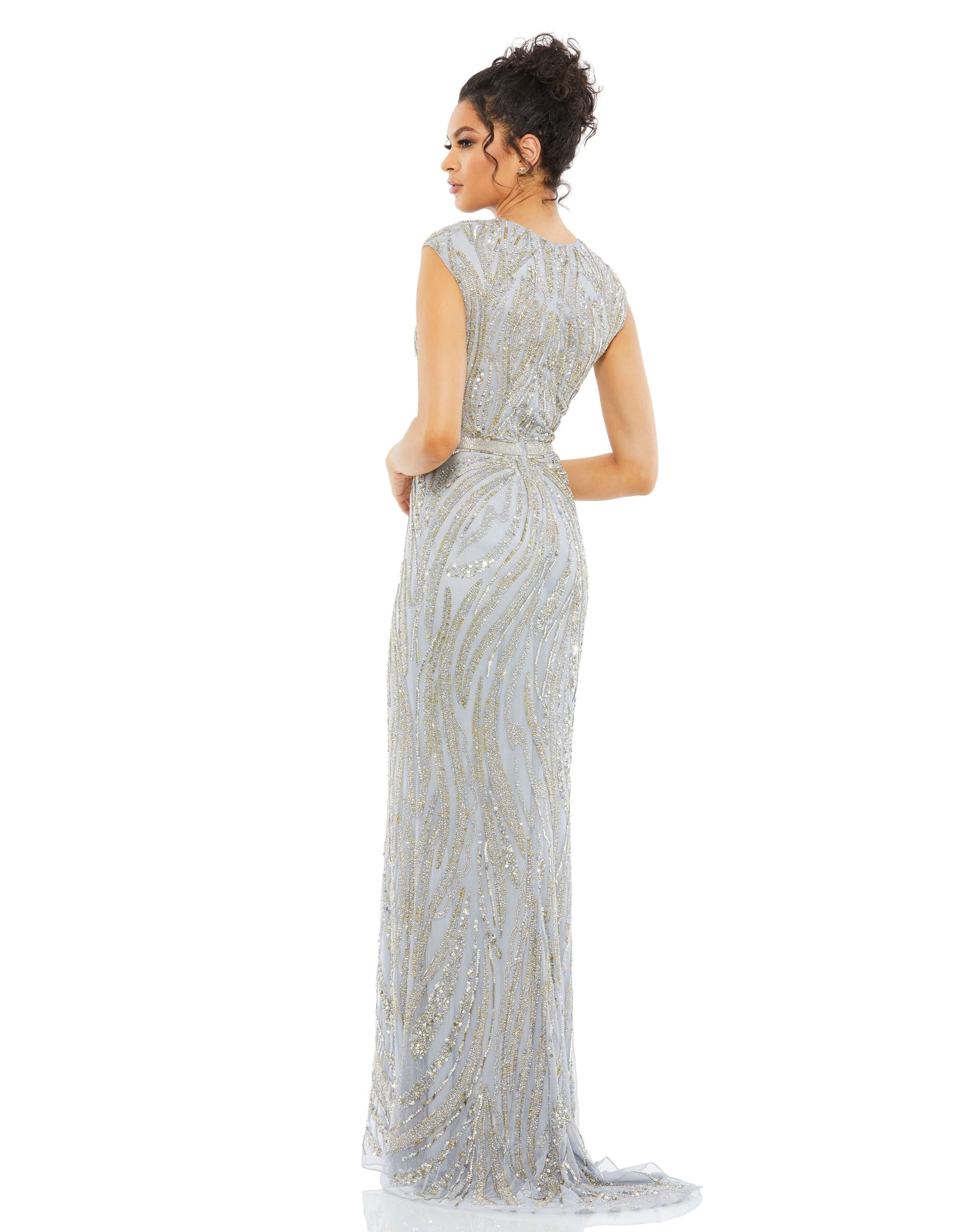 Mac Duggal Style#, Beaded Illusion Neck Cap Sleeve Trumpet Gown, beaded,Cap Sleeve,Fit and Flare,Floor Length,Sequin, $845.00