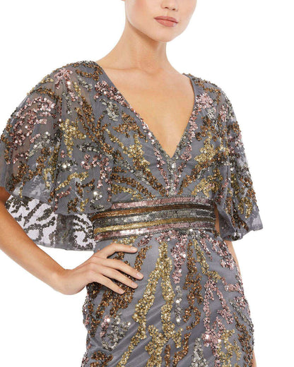 Mac Duggal Style#5439, Cape Sleeve Embellished Evening Gown, beaded,Cape,Fit and Flare,Floor Length,Sequin,Tulle,V-Neck, $950.00