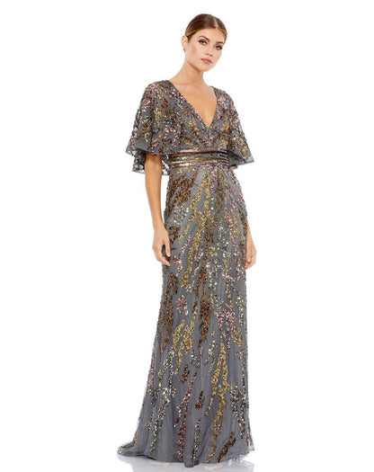 Mac Duggal Style#5439, Cape Sleeve Embellished Evening Gown, beaded,Cape,Fit and Flare,Floor Length,Sequin,Tulle,V-Neck, $950.00