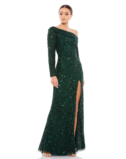 Sequined Drop Shoulder Long Sleeve Gown