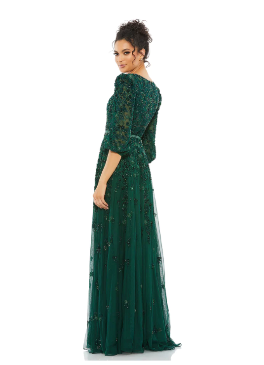 3/4 Sleeve Embroidered Chiffon Gown by Juliet M11– sheerdreamz