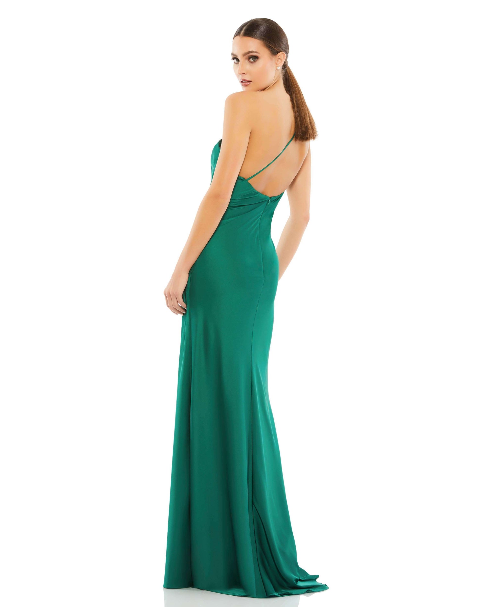 Mac Duggal Style#55385, One Shoulder Double Strap Satin Gown, Fit and Flare,Floor Length,One Shoulder,Open Back, $495.00
