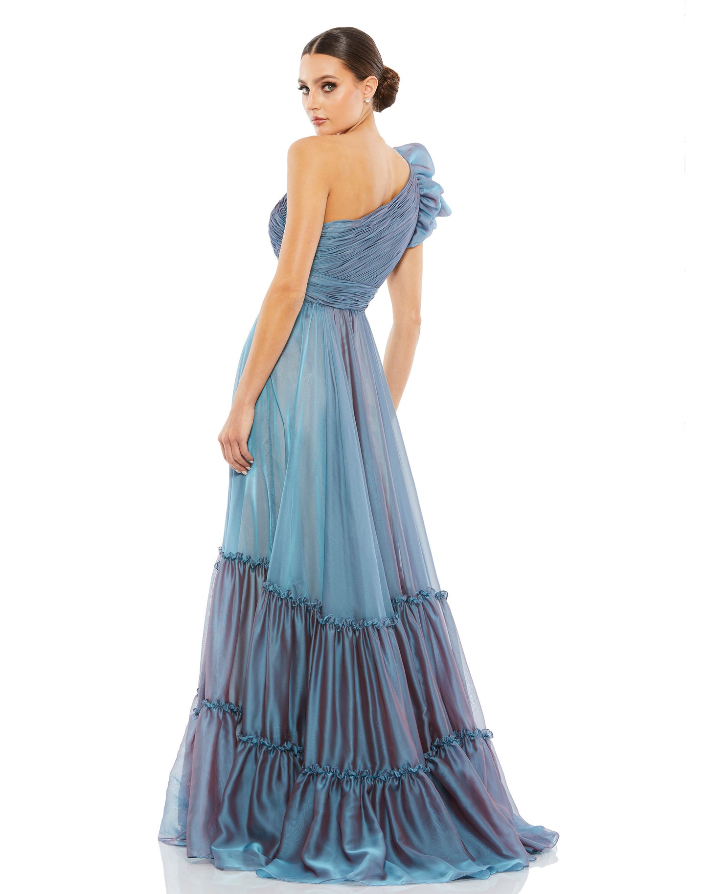 Organza One Shoulder Pleated gown